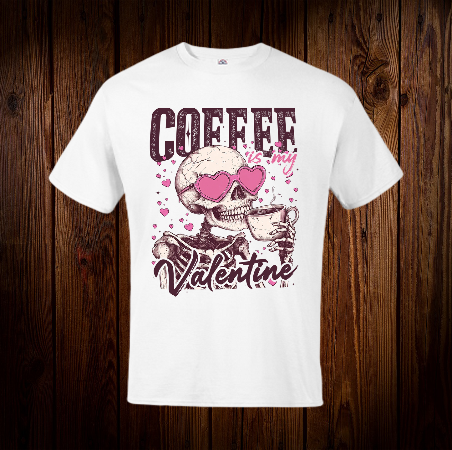 Coffee Is My Valentine With Skeleton In Heart Glasses Shirt