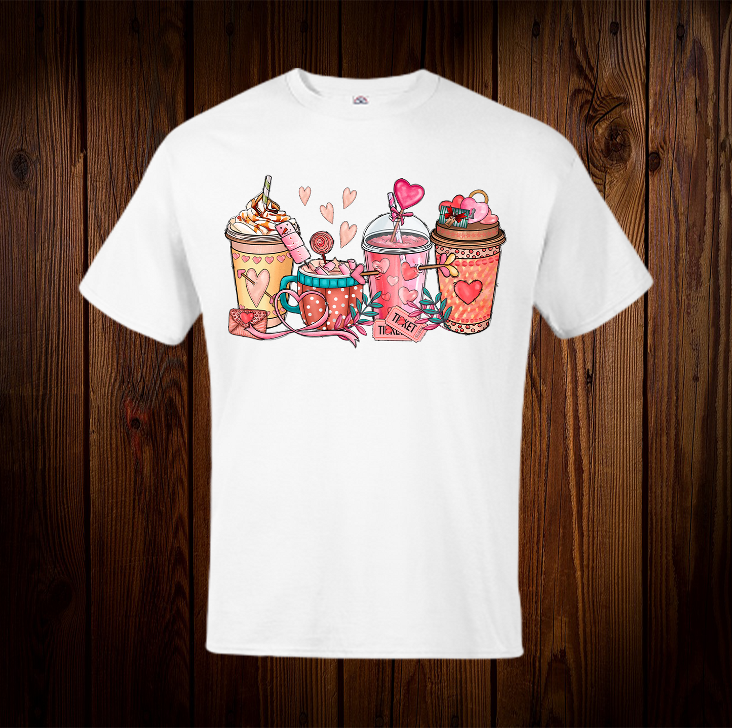 Foursome Of Valentine Drinks with Hearts And Candies Shirt