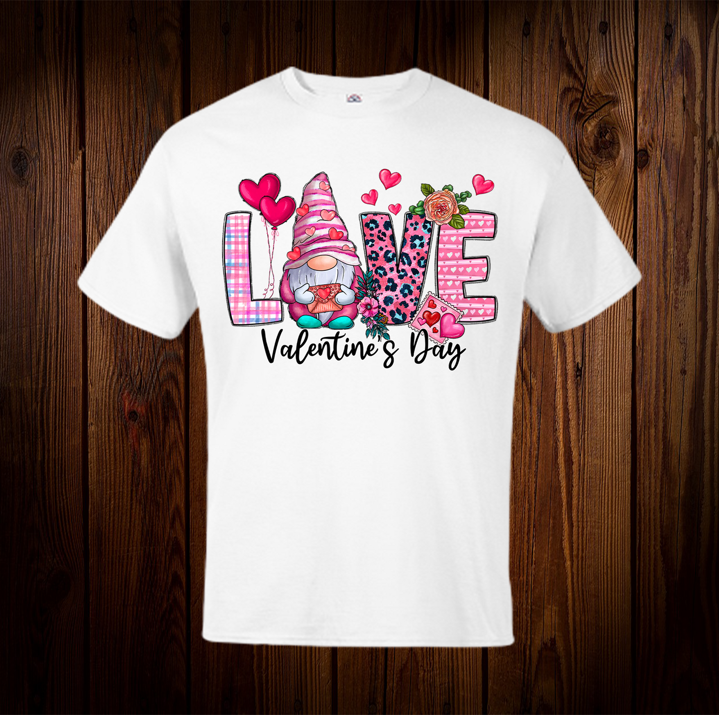 Love Valentines Day Gnome With Heart Balloons And Floral Shirt