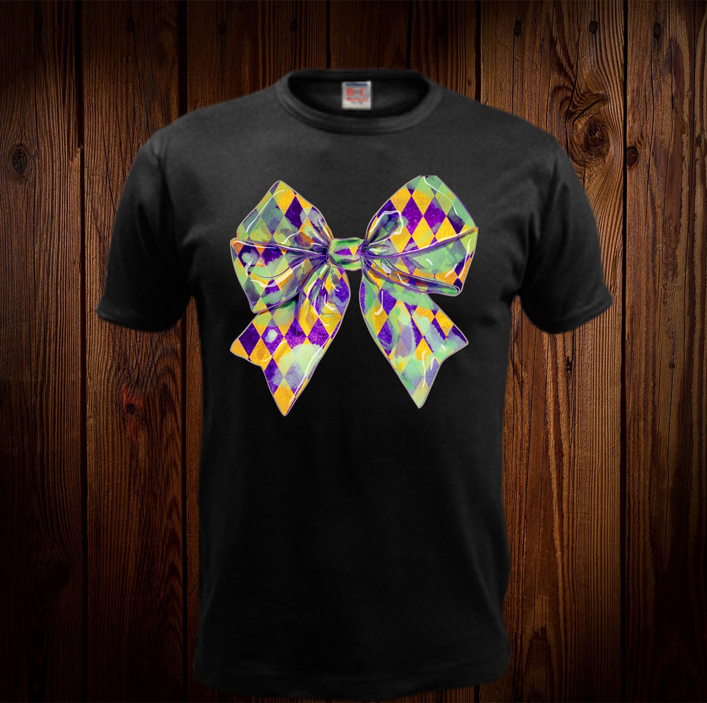 Mardi Gras Bow Yellow & Purple White Shirt