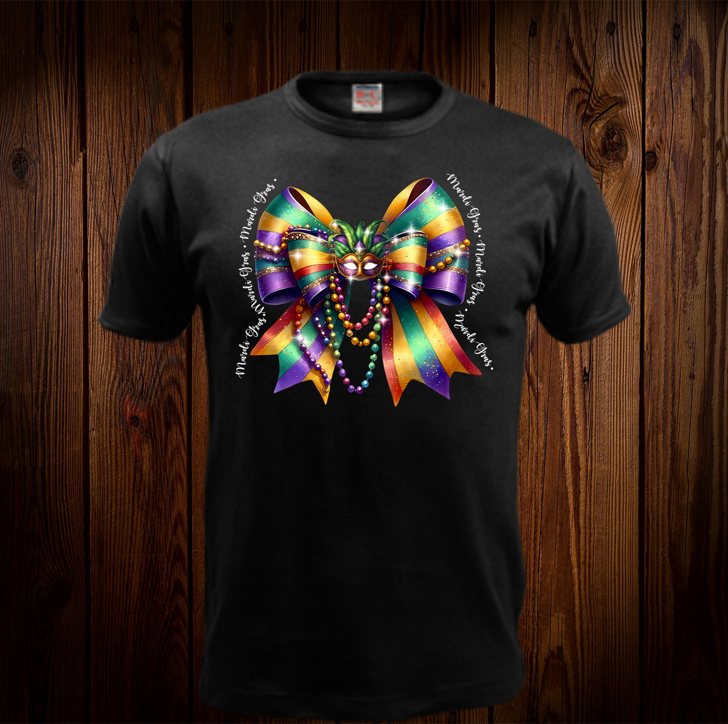 Mardi Gras Bow & Mask Green Feathers Shirt