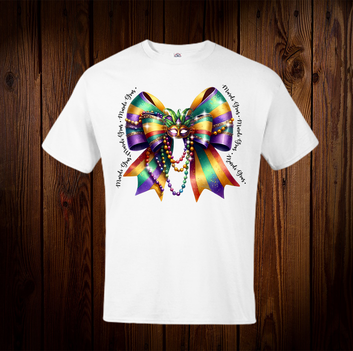 Mardi Gras Bow & Mask Green Feathers Shirt