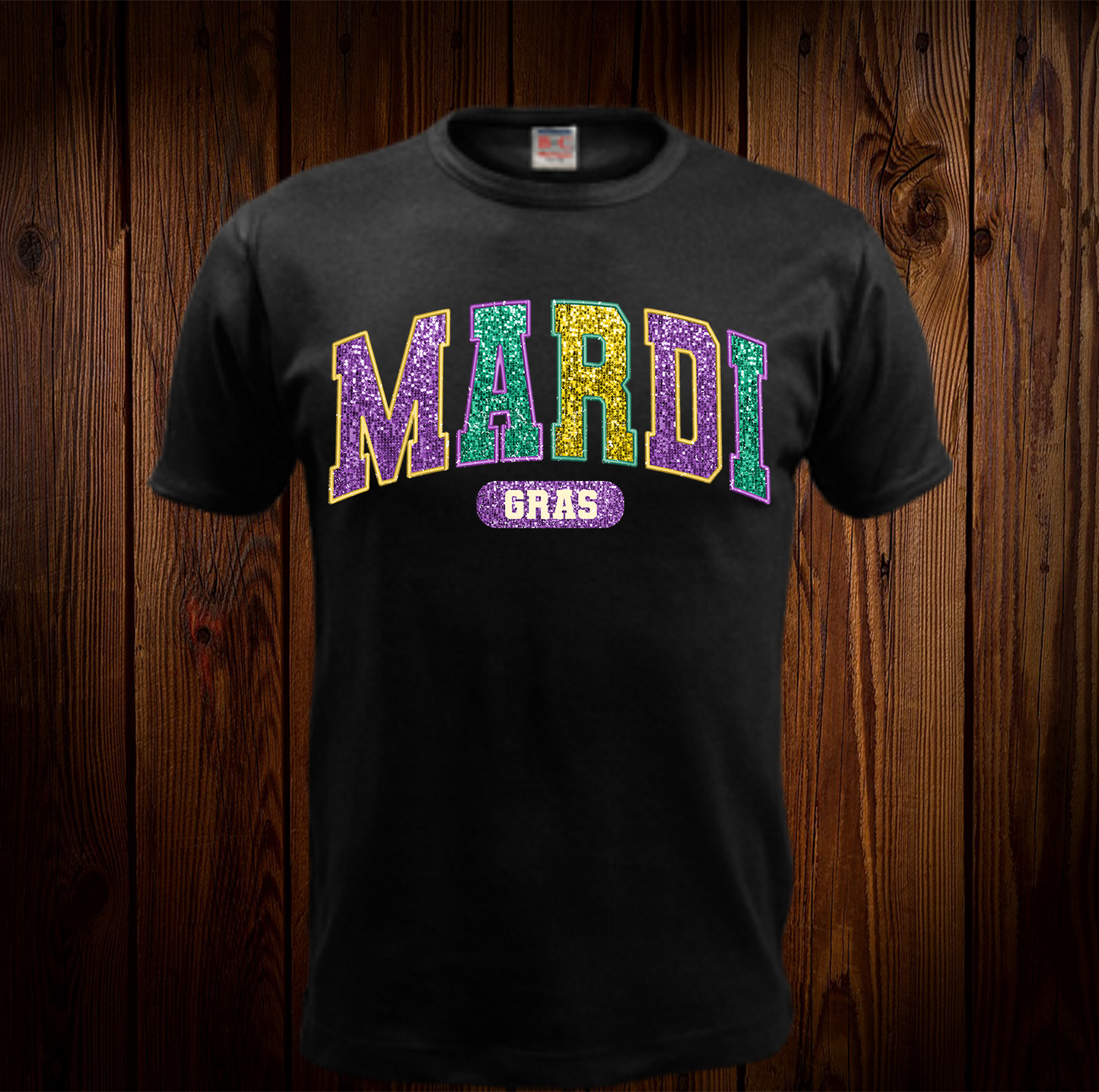 Mardi Gras Faux Glitter University Shirt