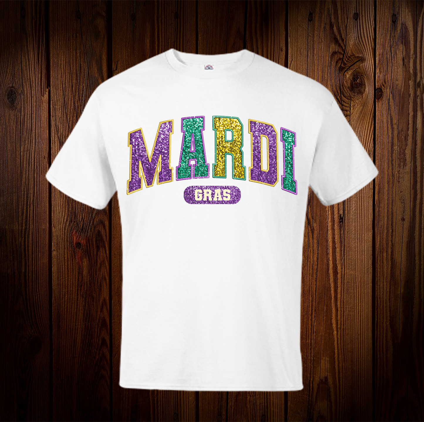 Mardi Gras Faux Glitter University Shirt