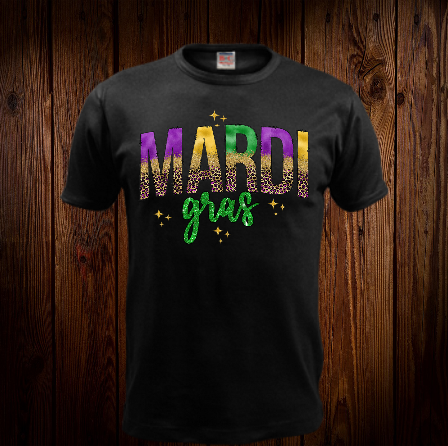 Mardi Gras Faux Glitter and Leopard Shirt