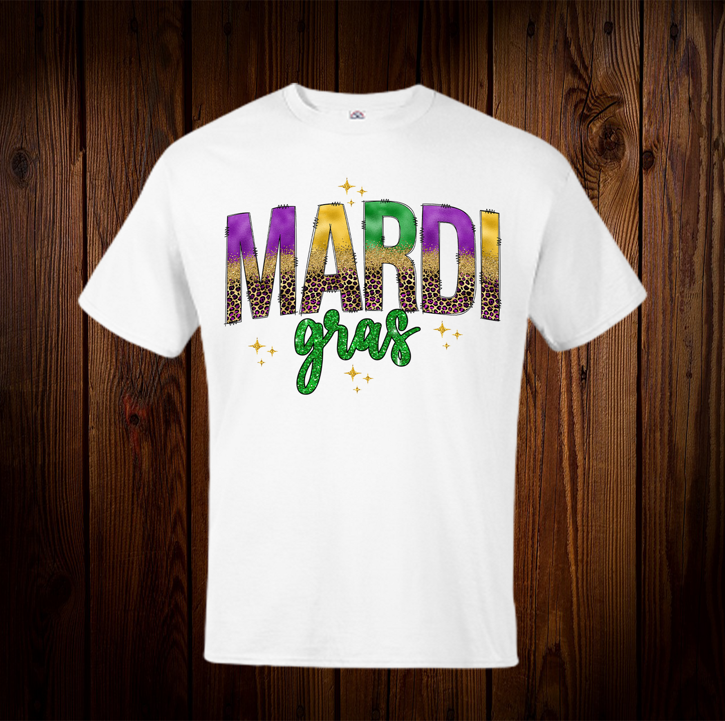 Mardi Gras Faux Glitter and Leopard Shirt