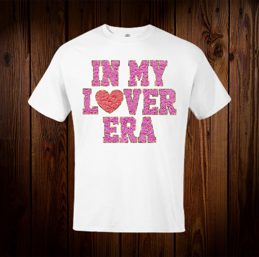 Pink and Gold In My Lover Era Faux Chenille Patch Shirt