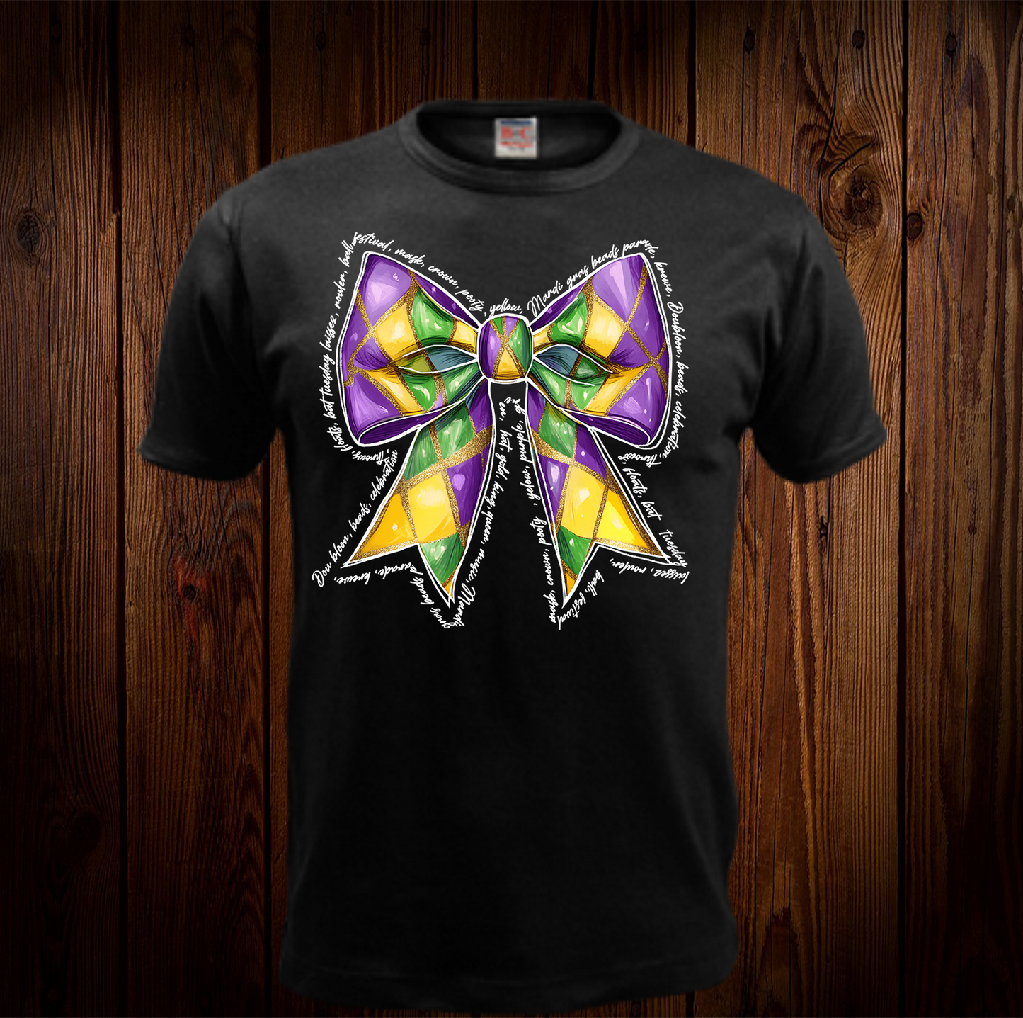 Purple, Yellow & Green Mardi Gras Bow Shirt