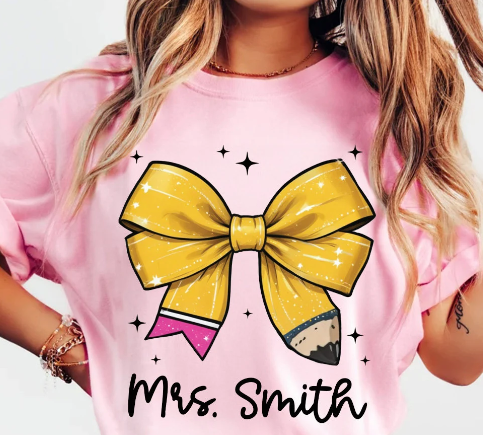 Pencil Coquette Bow Personalized Shirt