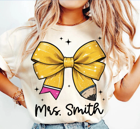 Pencil Coquette Bow Personalized Shirt